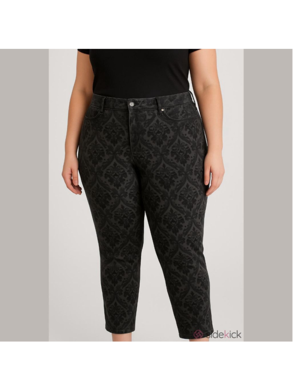Chaps Black Patterned Jeans Floral Velvety Size 16